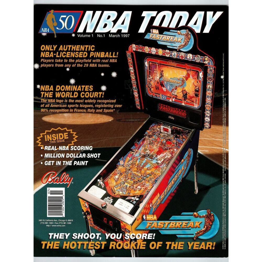 NBA Fastbreak Pinball Flyer Original 1997 Game 8.5" x 11" Retro Basketball Art